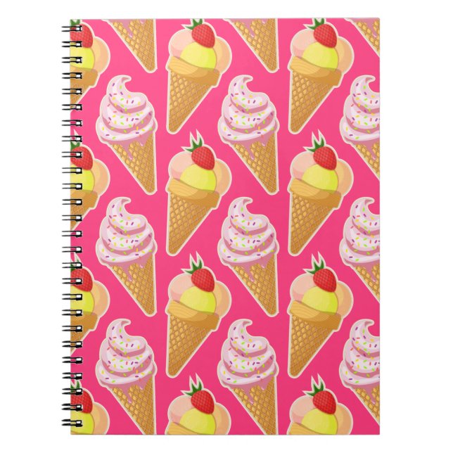Kawaii pink pattern with strawberry ice cream  notebook (Front)