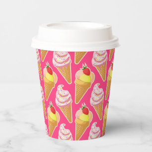 Kawaii pink pattern with strawberry ice cream  paper cups