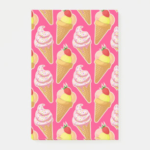 Kawaii pink pattern with strawberry ice cream  post-it notes