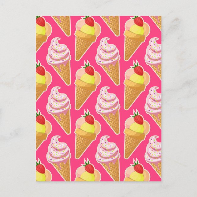 Kawaii pink pattern with strawberry ice cream  postcard (Front)