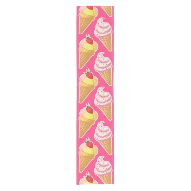 Kawaii pink pattern with strawberry ice cream  short table runner (Front)