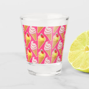 Kawaii pink pattern with strawberry ice cream shot glass