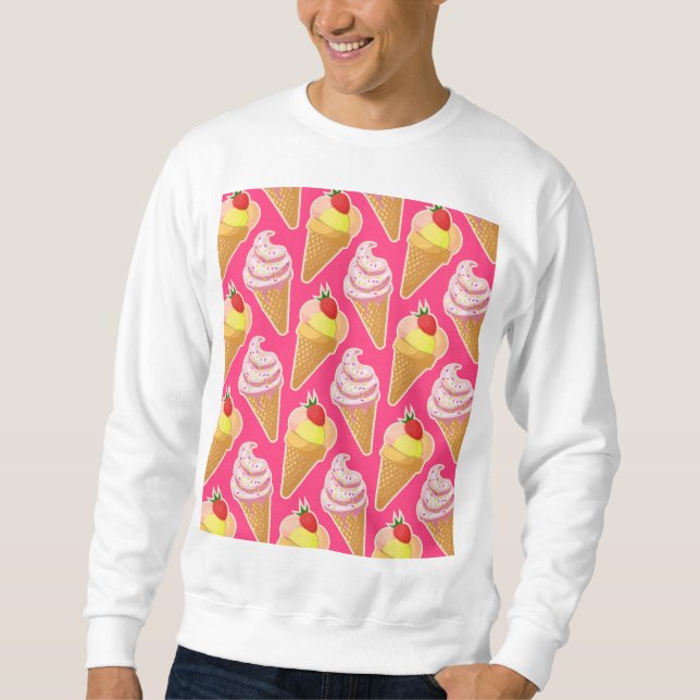 Kawaii pink pattern with strawberry ice cream sweatshirt (Front)