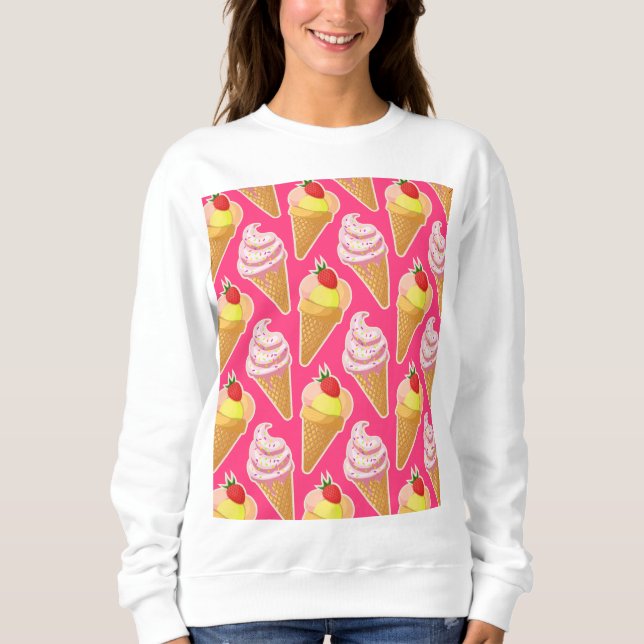 Kawaii pink pattern with strawberry ice cream sweatshirt (Front)