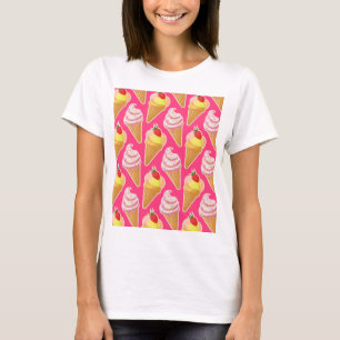 Kawaii pink pattern with strawberry ice cream  T-Shirt