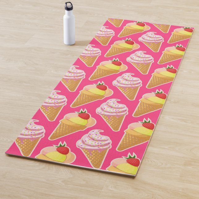 Kawaii pink pattern with strawberry ice cream  yoga mat (In Situ)