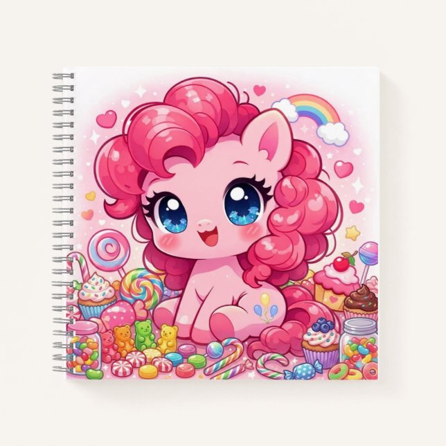 Kawaii Pink Pony Chibi Art Notebook (Front)