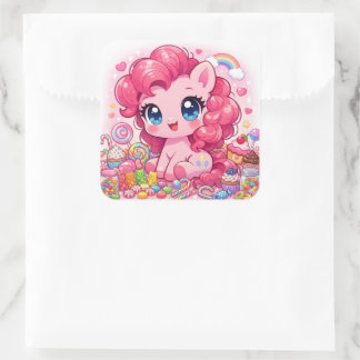 Kawaii Pink Pony Chibi Art – Sweet Candy & Cupcake Square Sticker