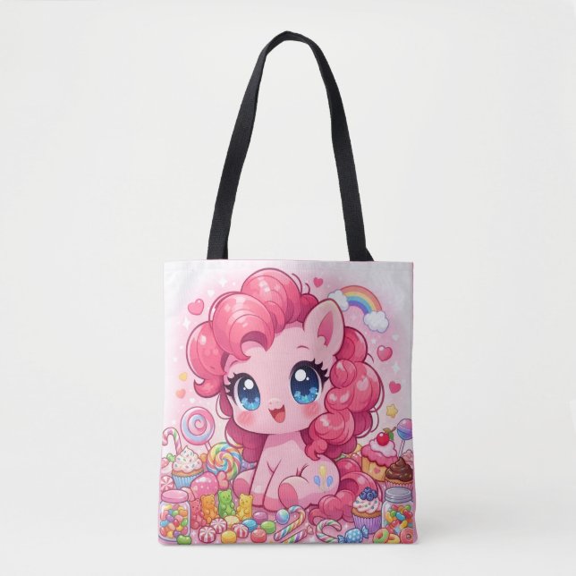 Kawaii Pink Pony Chibi Art Tote Bag (Front)