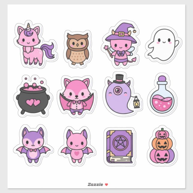 Kawaii Pink & Purple Halloween Sticker Pack (Sheet)