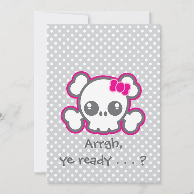 Kawaii Pink Ribbo Skull Halloween Party Invitation (Front)