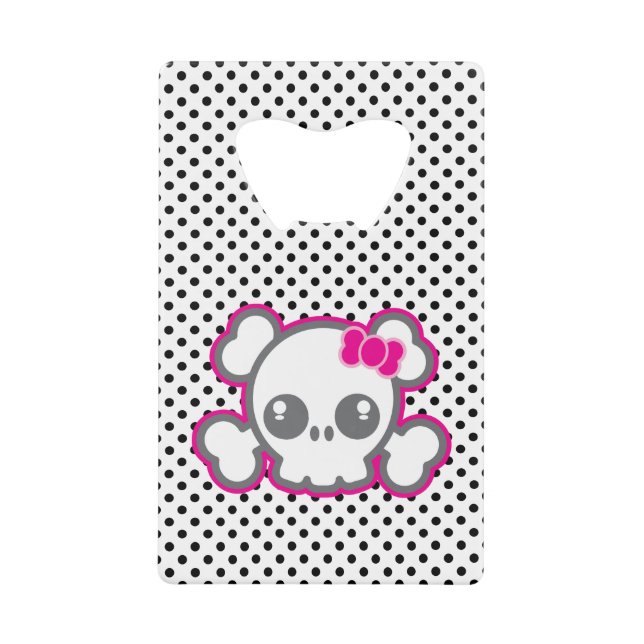 Kawaii Pink Ribbon Skull Credit Card Bottle Opener (Front)