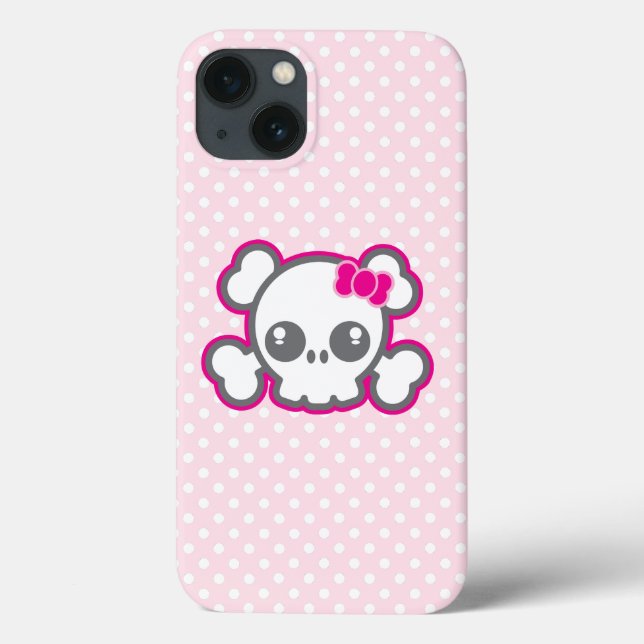 Kawaii Pink Ribbon Skull iPad Case (Back)
