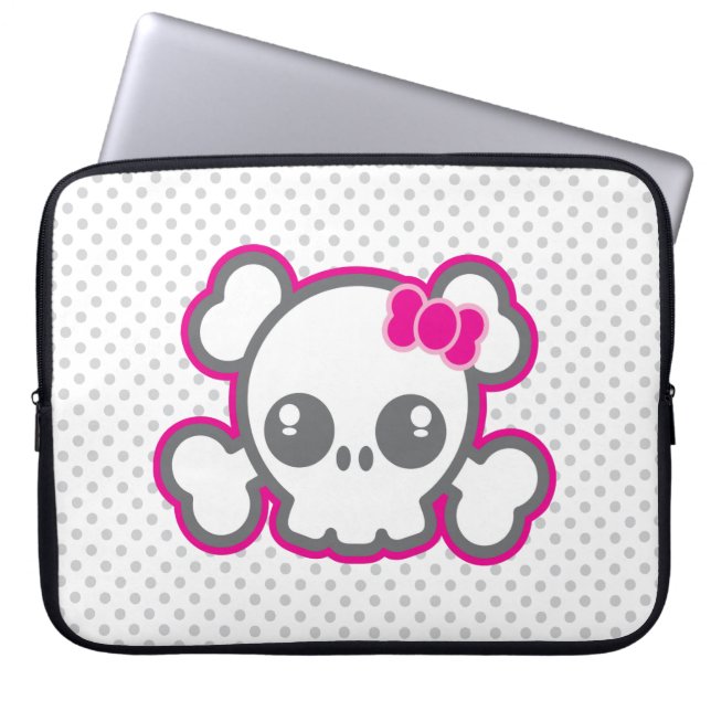 Kawaii Pink Ribbon Skull Laptop Sleeve (Front)
