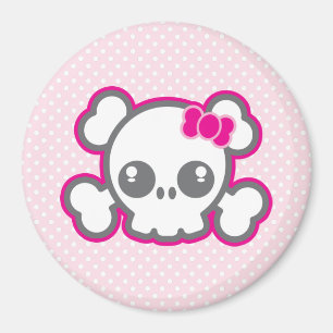 Kawaii Pink Ribbon Skull Magnet