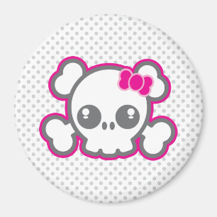 Kawaii Pink Ribbon Skull Magnet