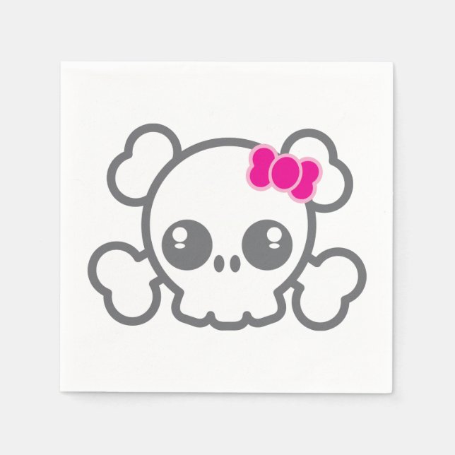 Kawaii Pink Ribbon Skull Napkins (Front)