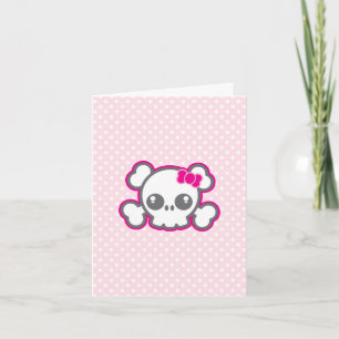 Kawaii Pink Ribbon Skull Note Card