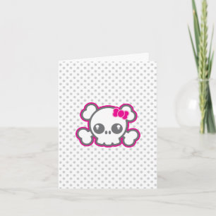 Kawaii Pink Ribbon Skull Note Card