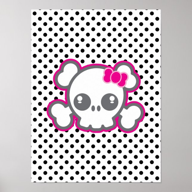 Kawaii Pink Ribbon Skull Poster Print (Front)