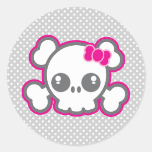 Kawaii Pink Ribbon Skull Stickers