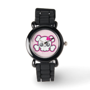 Kawaii Pink Ribbon Skull Watch