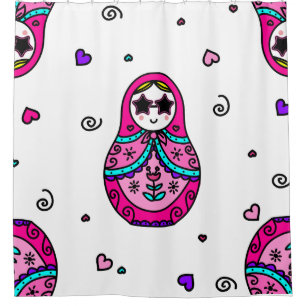 kawaii pink Russian Doll Shower Curtain
