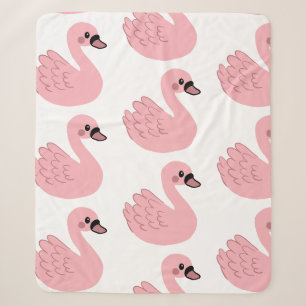 Kawaii Pink Swan – Cute Cartoon Animal Design Sherpa Blanket
