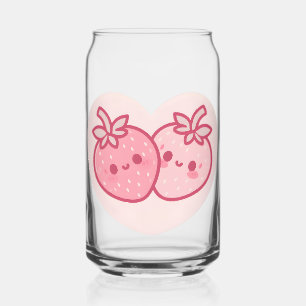 Kawaii Pink Valentines Strawberries Can Glass