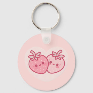 Kawaii Pink Valentines Strawberries Key Ring