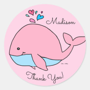 Kawaii Pink Whale Customized Classic Round Sticker