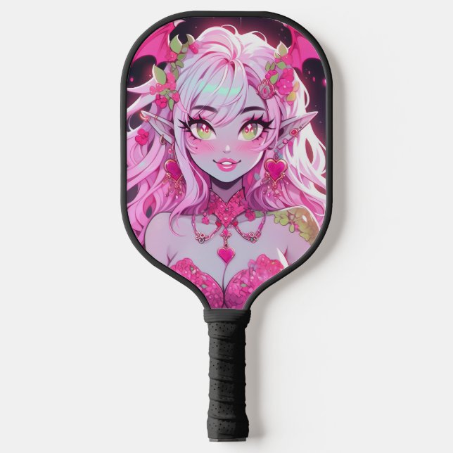 Kawaii Pinkcore Fantasy Demon Anime Girl Pickleball Paddle (Front)