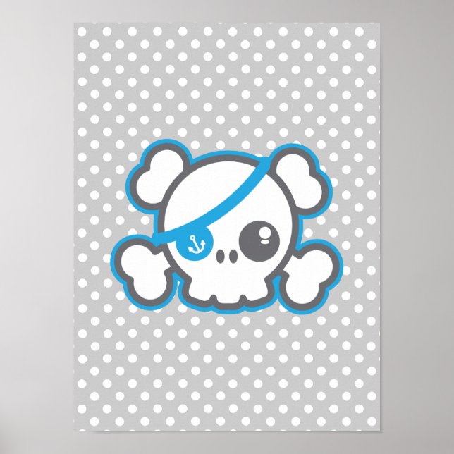 Kawaii Pirate Skull Poster Print (Front)