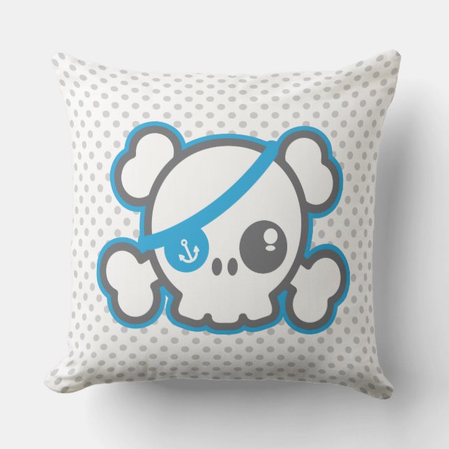Kawaii Pirate Skull Throw Pillow (Front)