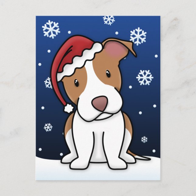 Kawaii Pit Bull Christmas Postcard (Front)