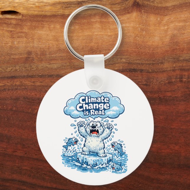 Kawaii Polar Bear Climate Change Is Real Key Ring (Back)
