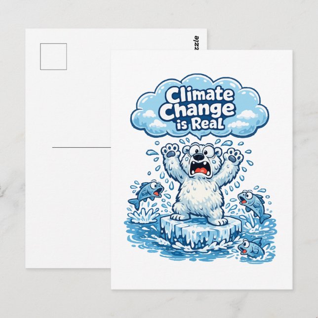 Kawaii Polar Bear Climate Change Is Real Postcard (Front/Back)