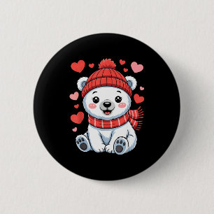 Kawaii Polar Bear Valentines Day Hearts Scarf Bean 6 Cm Round Badge