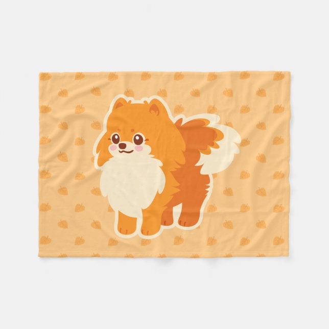 Kawaii Pomeranian Cartoon Dog Fleece Blanket (Front (Horizontal))