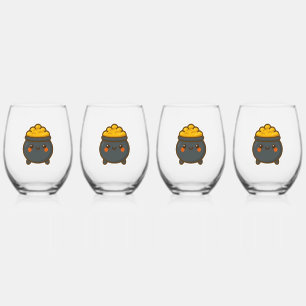 Kawaii Pot of Gold Stemless Wine Glass