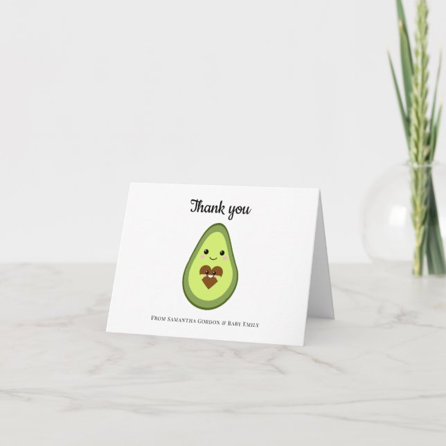 Kawaii Pregnant Avocado Thank you Baby Shower Card (Front)