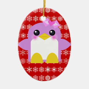 Kawaii Pretty Penguin & Snowflakes Ceramic Tree Decoration