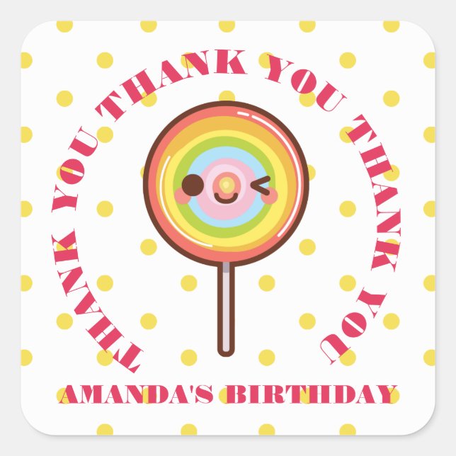 Kawaii pretty rainbows lollipop THANK YOU FAVOR Square Sticker (Front)