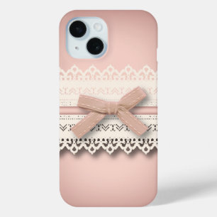 Kawaii princess girly chic white lace pink bow iPhone 15 case