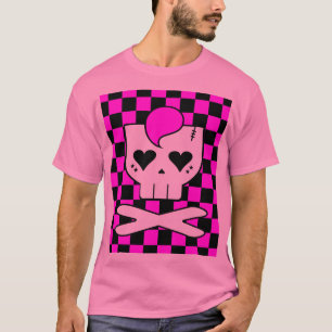 Kawaii Psychobilly Hot Pink Skull & Chequerboard T-Shirt