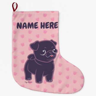 Kawaii Pug Large Christmas Stocking