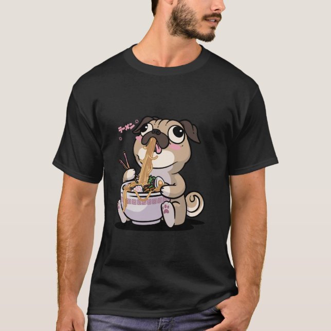 Kawaii Pug Ramen Bowl Anime Otaku Japanese Noodles T-Shirt (Front)
