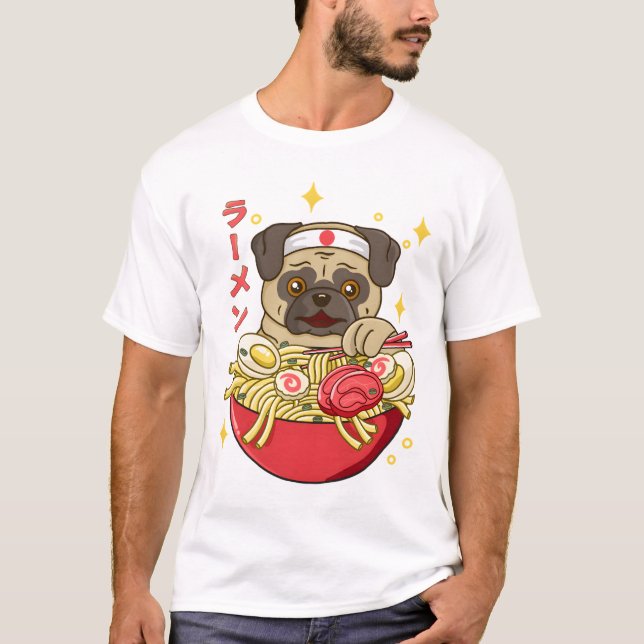 Kawaii Pug Ramen  T-Shirt (Front)