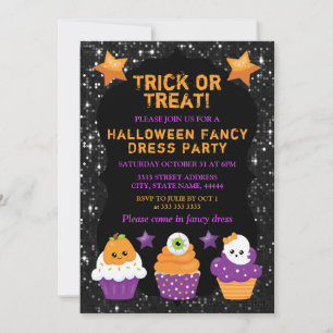 Kawaii Pumpkin Eyeball Ghost Cupcakes Halloween Invitation