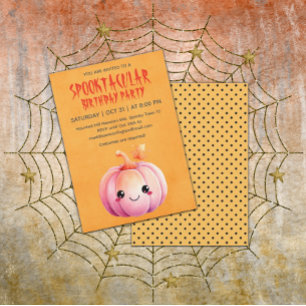 Kawaii Pumpkin Halloween Birthday Party Invitation